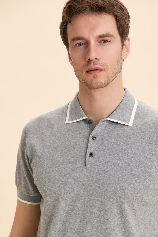 Gray Melange Polo Knitwear