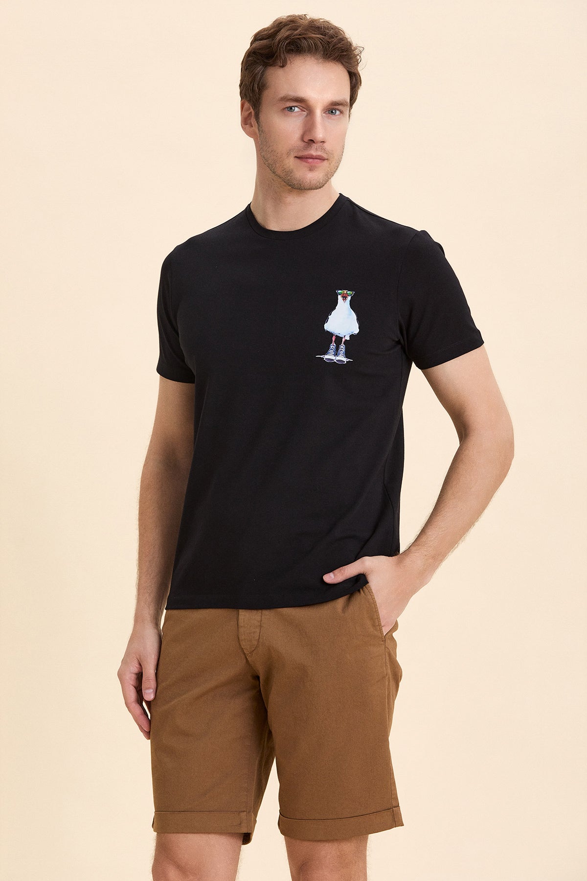 Black Seagull Printed T-Shirt