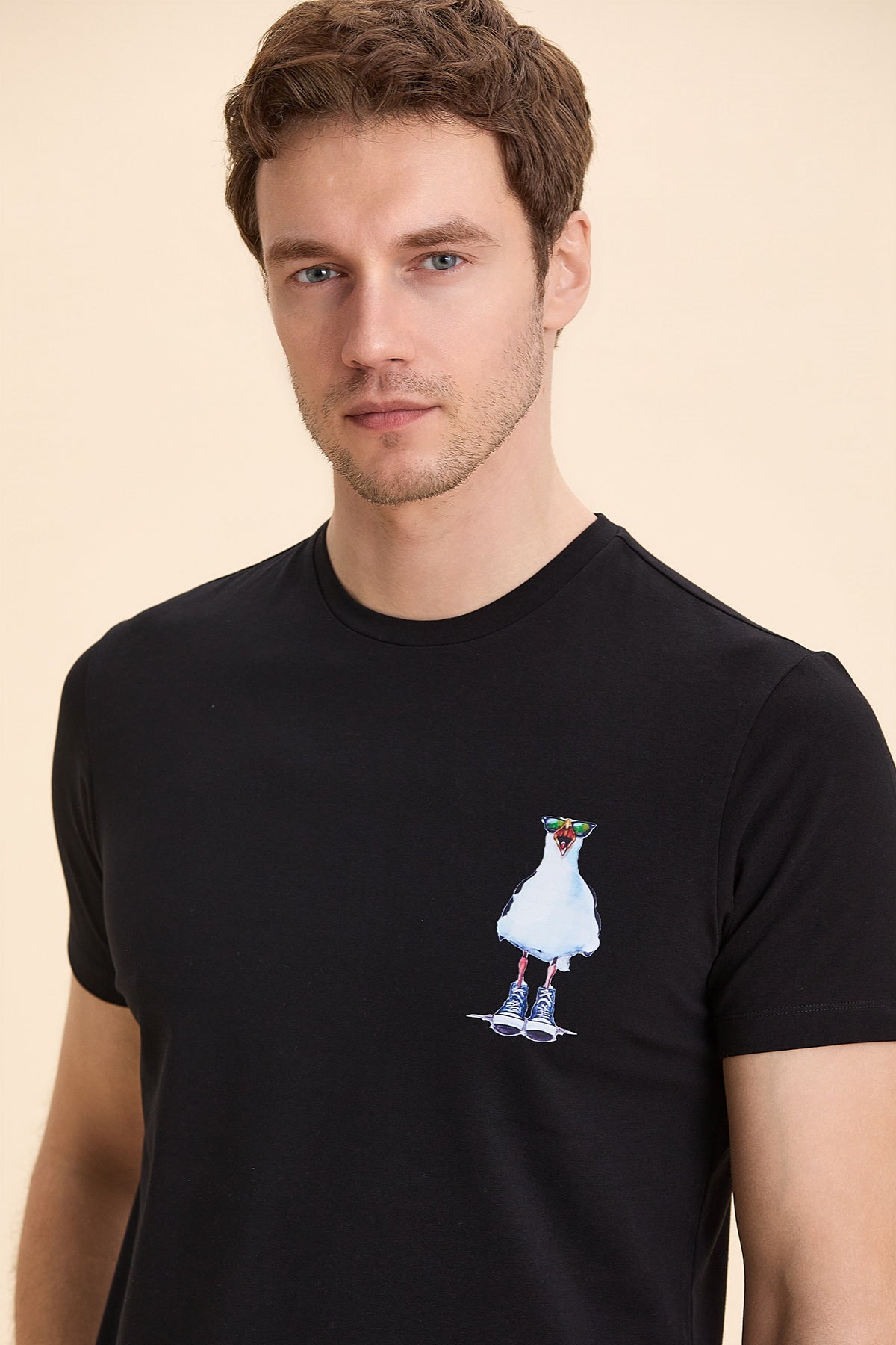 Black Seagull Printed T-Shirt