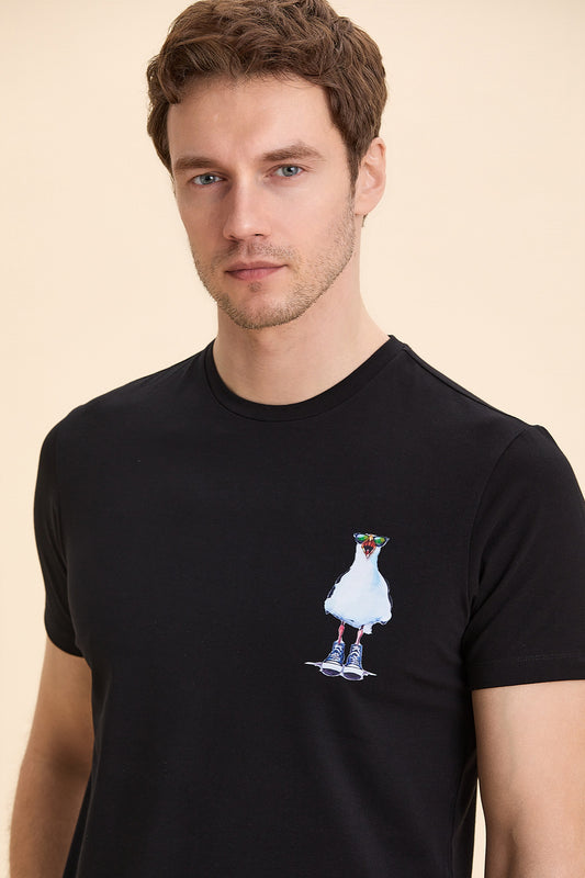 Black Seagull Printed T-Shirt