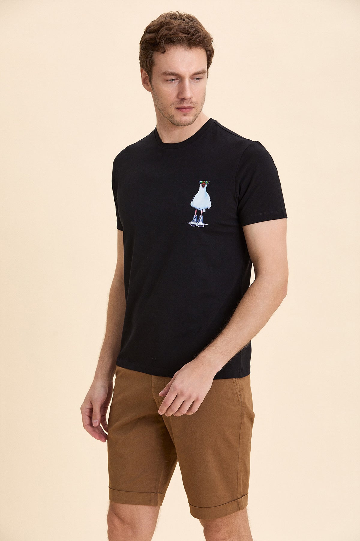 Black Seagull Printed T-Shirt