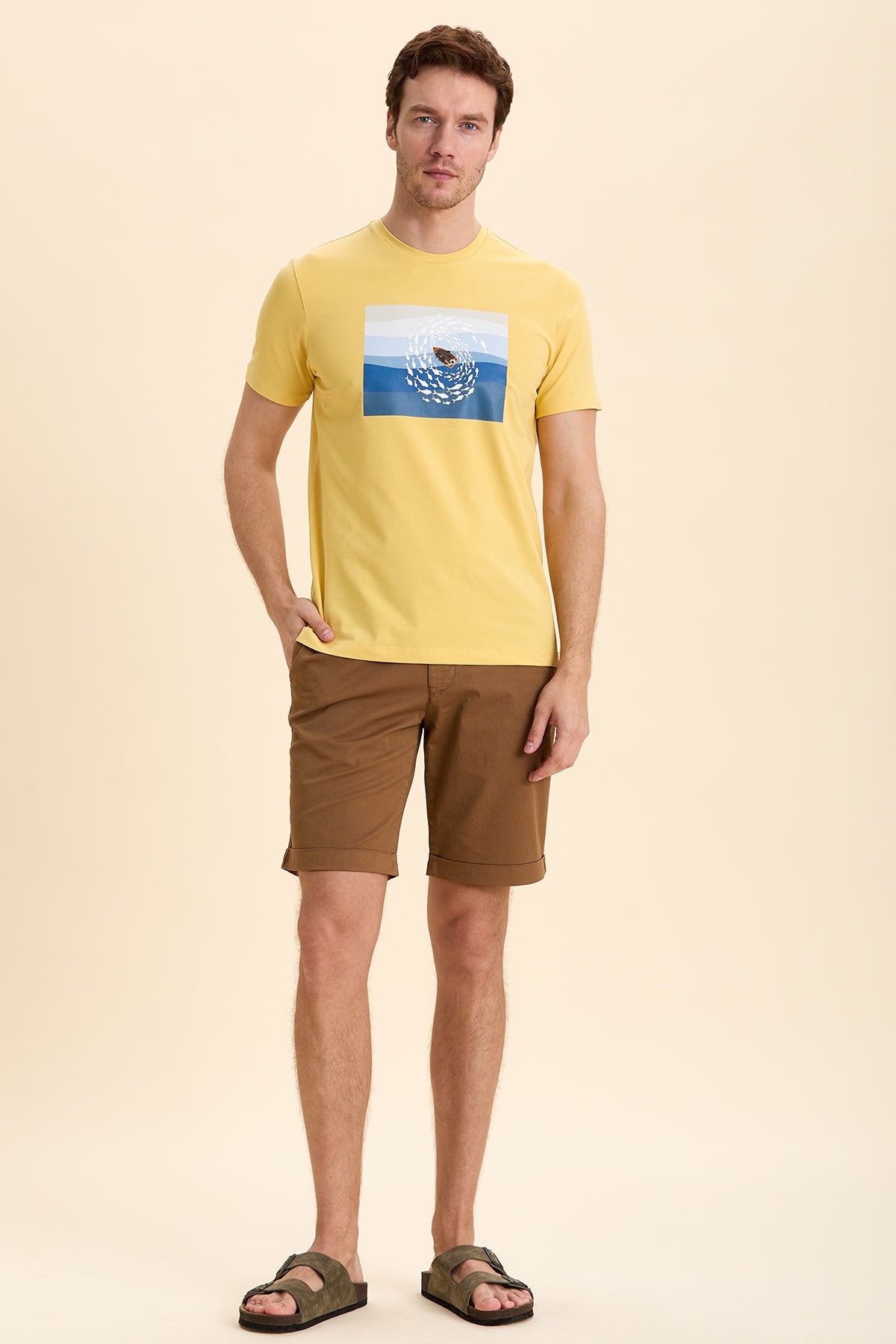 Yellow Crew Neck Printed T-Shirt