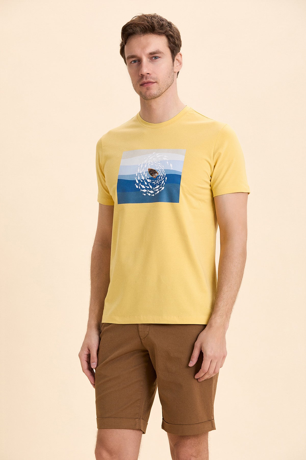 Yellow Crew Neck Printed T-Shirt