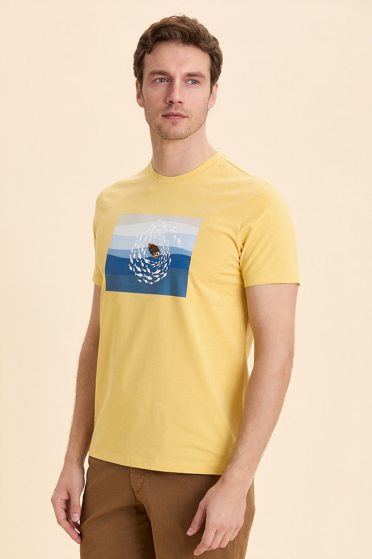 Yellow Crew Neck Printed T-Shirt