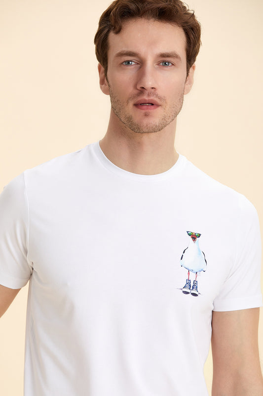 White Seagull Printed T-Shirt