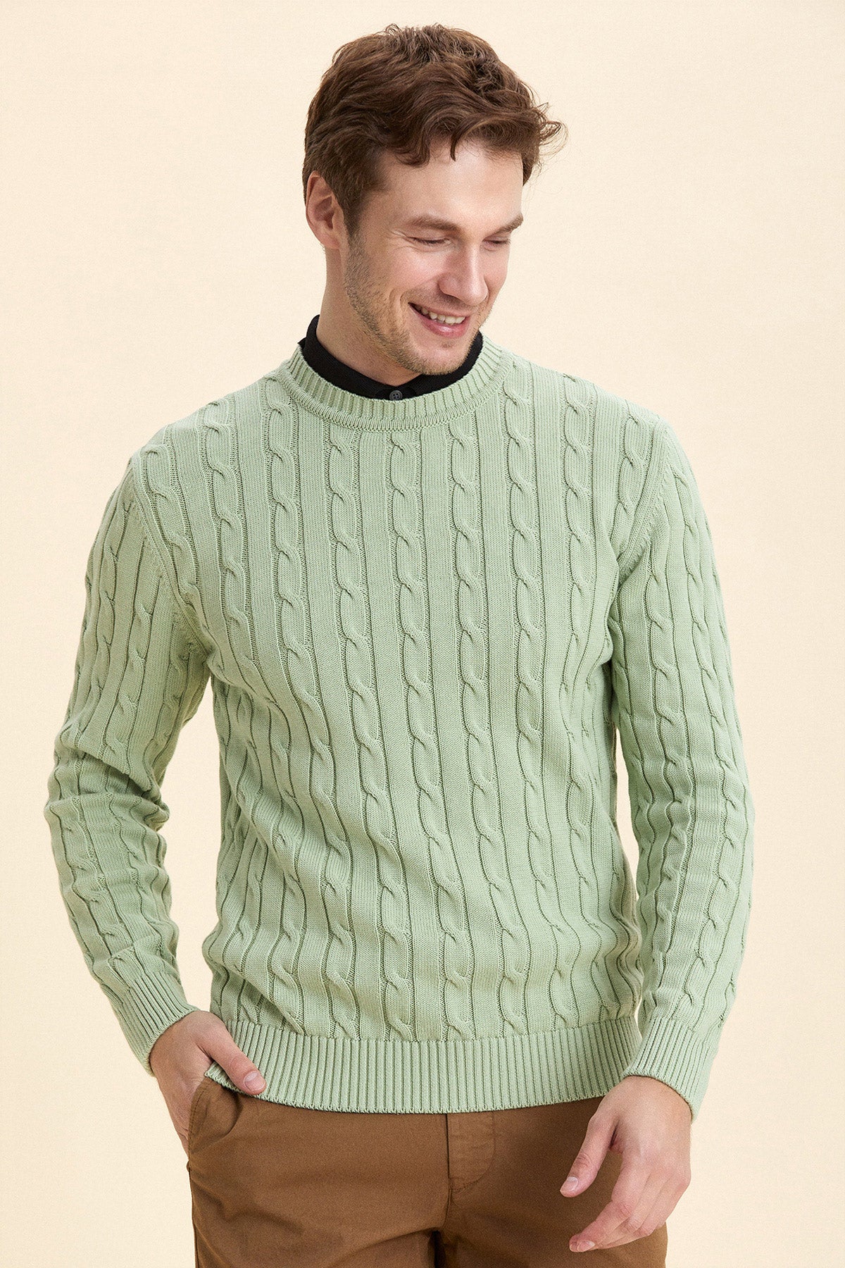 Light Green Hair Knitted Crew Neck Knitwear