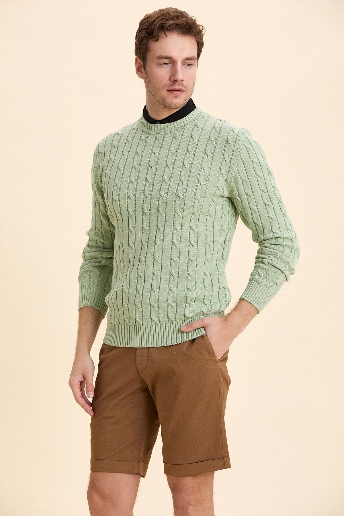 Light Green Hair Knitted Crew Neck Knitwear