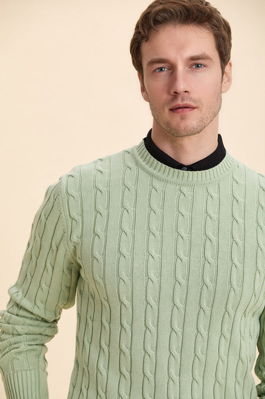 Light Green Hair Knitted Crew Neck Knitwear