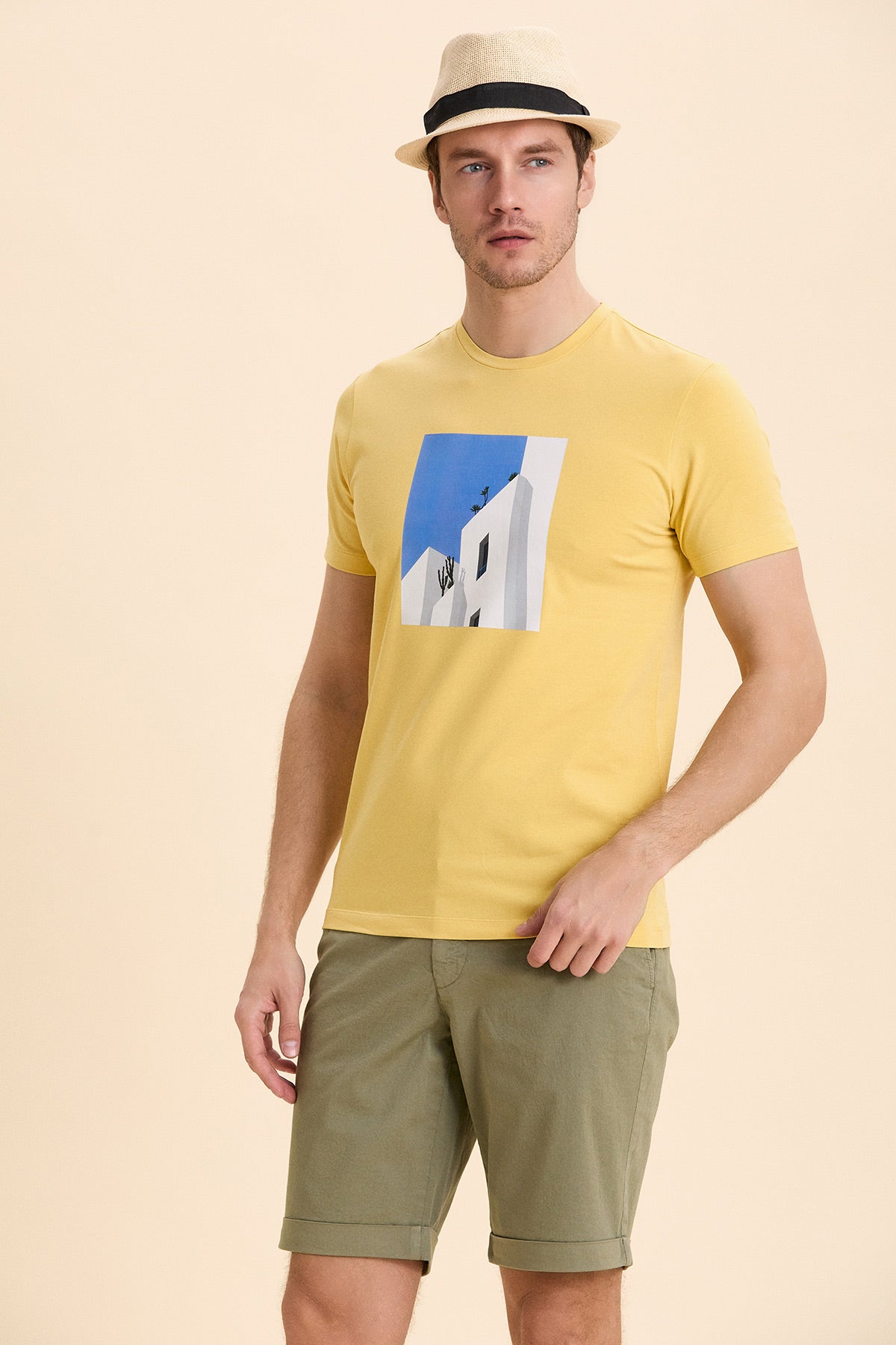 Yellow Crew Neck Printed T-Shirt