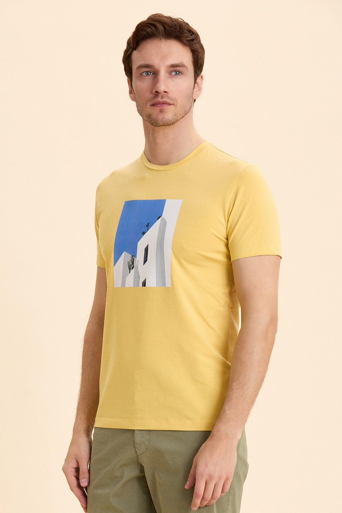 Yellow Crew Neck Printed T-Shirt