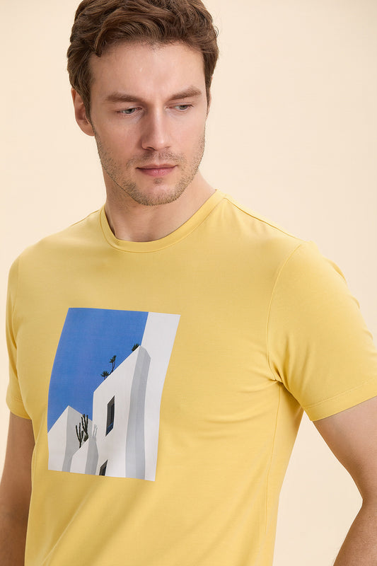 Yellow Crew Neck Printed T-Shirt