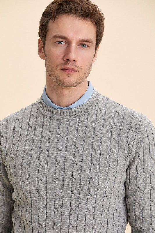 Gray Hair Knitted Crew Neck Knitwear