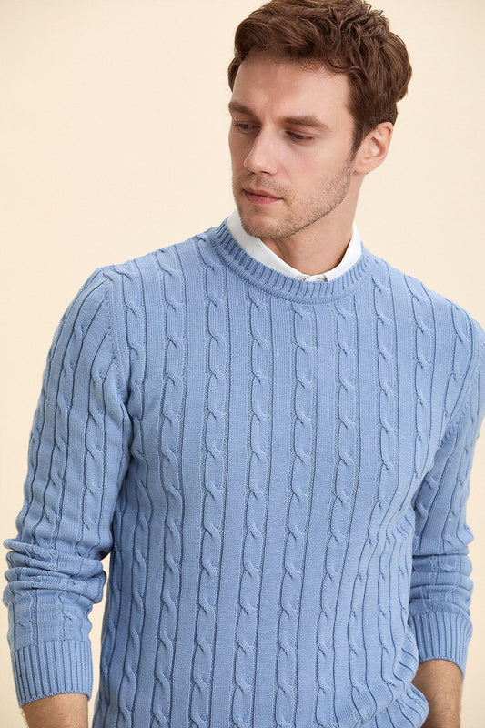 Blue Hair Knit Crew Neck Knitwear