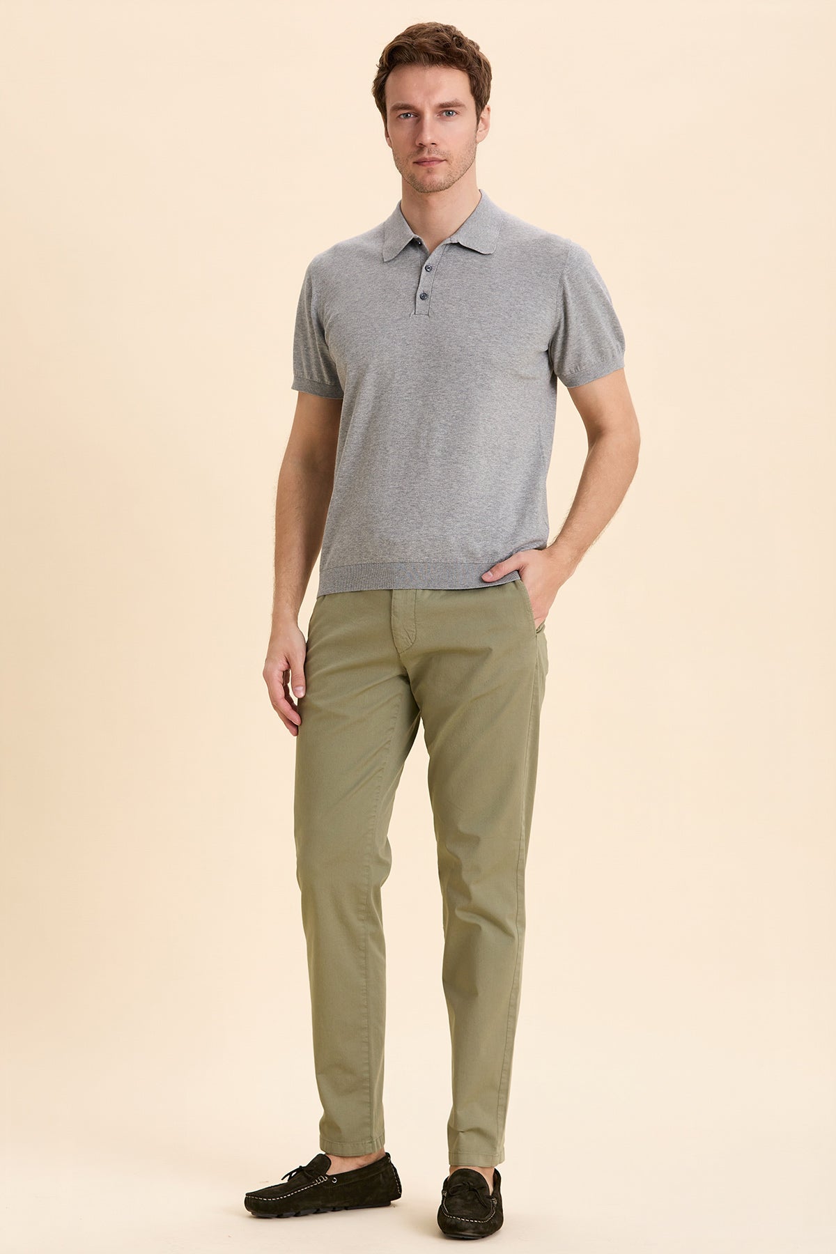 Gray Melange Polo Knitwear