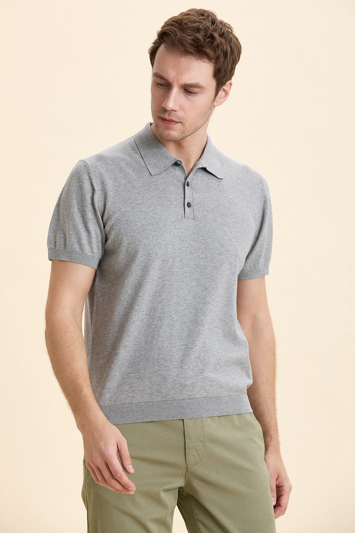 Gray Melange Polo Knitwear