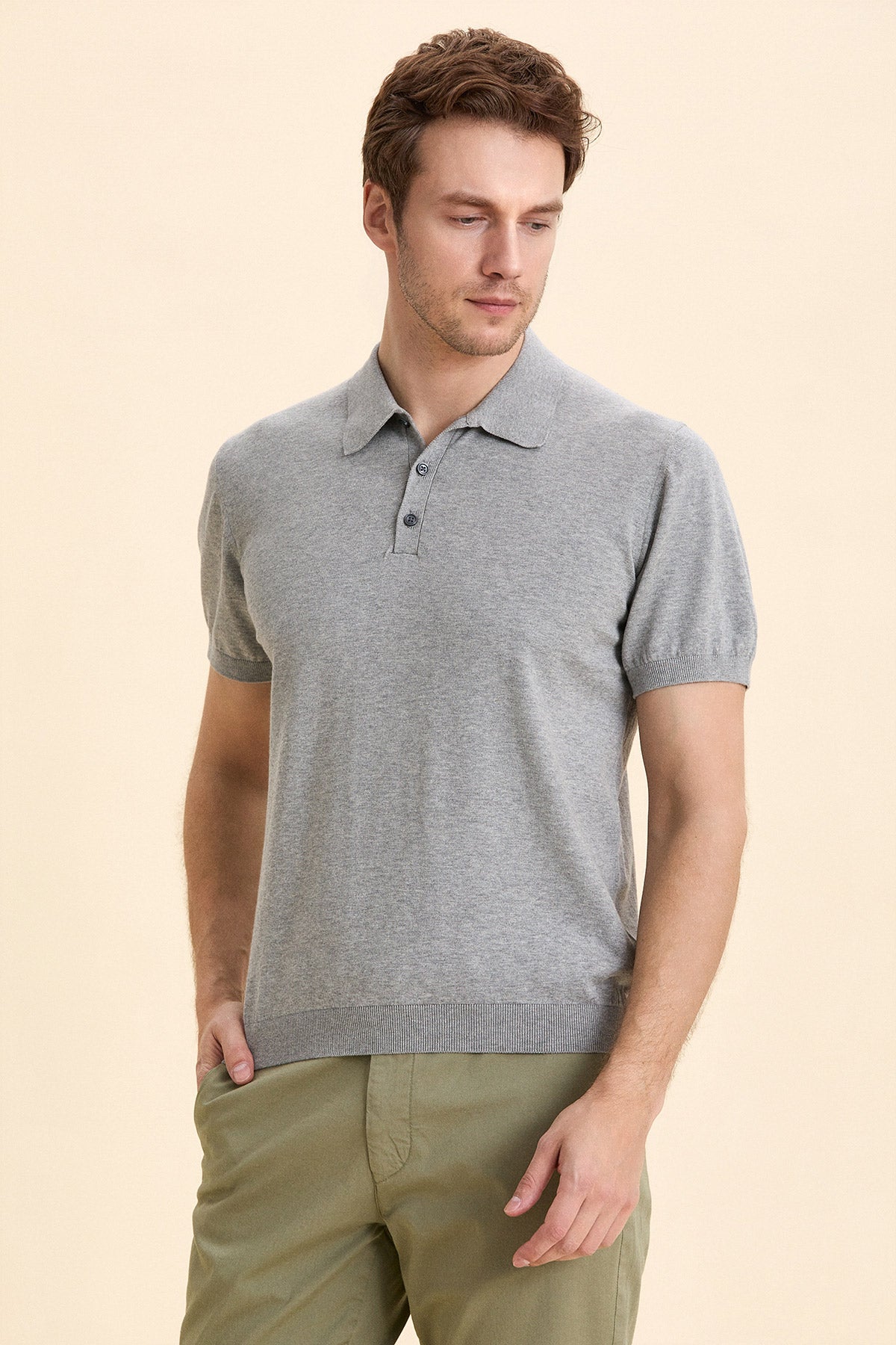 Gray Melange Polo Knitwear