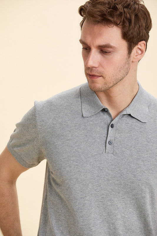 Gray Melange Polo Knitwear