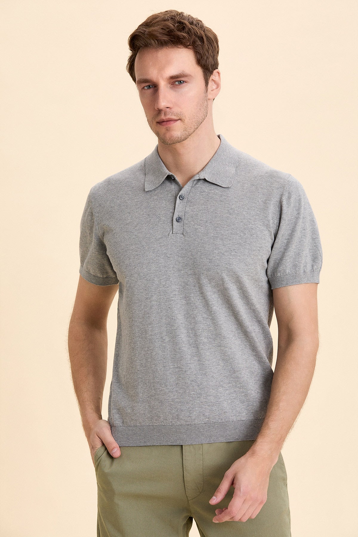 Gray Melange Polo Knitwear