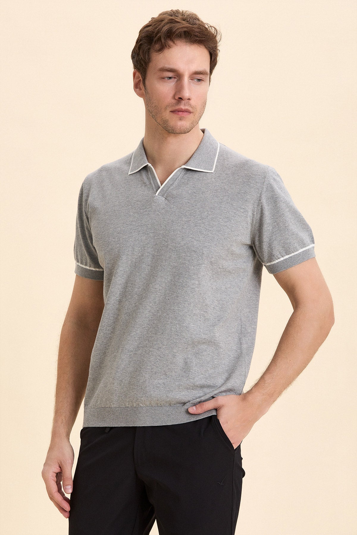 Gray Melange Polo Knitwear