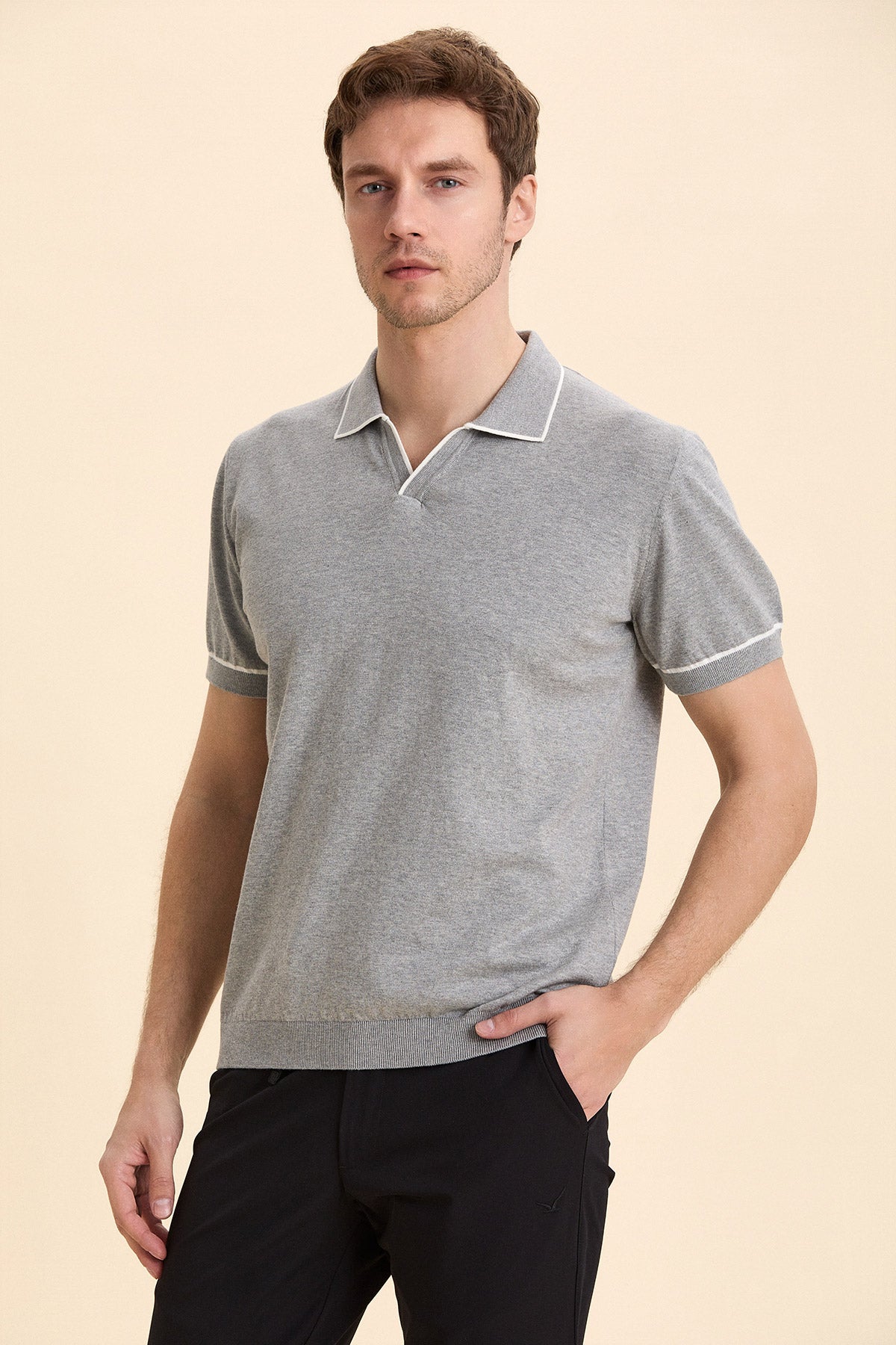 Gray Melange Polo Knitwear