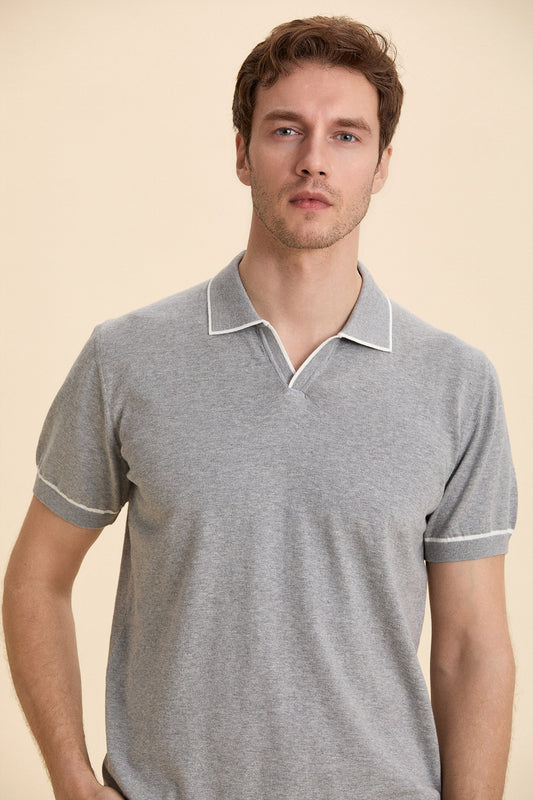 Gray Melange Polo Knitwear