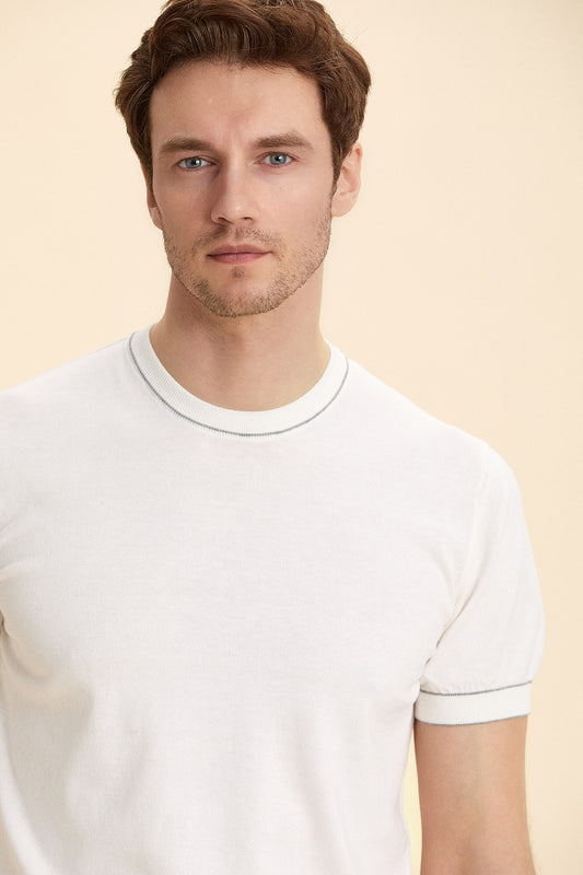 Off White Crew Neck Short Sleeve Knitwear